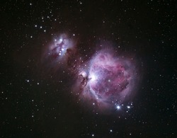Orion (M42) And Running Man (M43) Nebula Seen In The Late Autumn In Northern Hemishpere