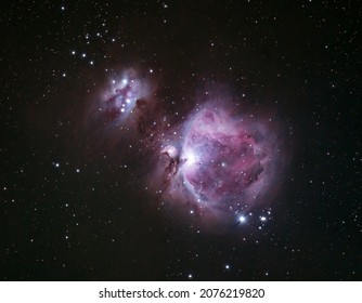 Orion (M42) and Running Man (M43) nebula seen in the late autumn in Northern Hemishpere