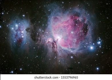 The Orion Nebula is a diffuse nebula situated in the Milky Way, being south of Orion's Belt in the constellation of Orion