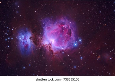Orion Nebula M42 with Galaxy,Open Cluster,Globular Cluster, stars and space dust in the universe and Milky way taken by dedicated astrophotography camera on telescope.