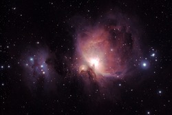 Orion Nebula (Messier M42) And The Running Man Nebula (NGC1977, Left), Two Diffuse Nebulas South Of The Orion's Belt In The Constellation Of Orion. 45minutes Of Exposure.