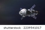 Orion spaceship mission. Flight to Moon. Artemis program spacecraft. Shuttle with astronauts in deep space. Elements of this image furnished by NASA