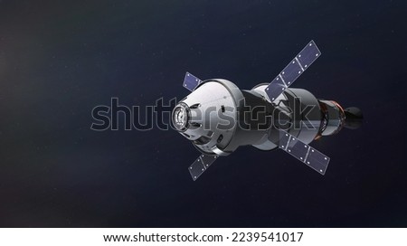 Orion spaceship mission. Flight to Moon. Artemis program spacecraft. Shuttle with astronauts in deep space. Elements of this image furnished by NASA
