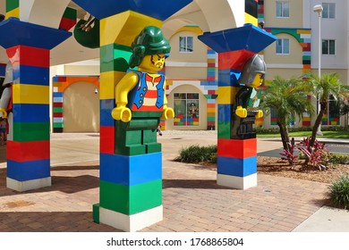 ORLANDO, FL -20 JUN 2020- View Of An On-site Hotel At The Legoland Florida Resort Theme Park In Orlando, Florida, Shaped With Lego Minifigures.