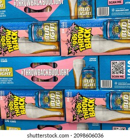 Orlando, FL USA - April 27, 2021:  Cases Of Cans Of 90s Throwback Of Bud Light Beer At A Sams Club  Store Waiting For Customers To Purchase.