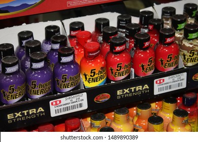 Orlando Fl, USA August 12, 2019: 5-Hour Energy Drink On Display At Local Convenient Store.