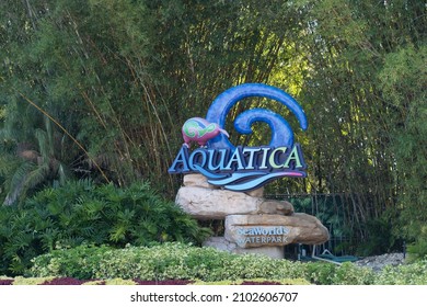 Orlando, FL, USA - January 6, 2022: Aquatica Sign Is Shown In Orlando, FL, USA. Aquatica Is Sea World's Waterpark. 