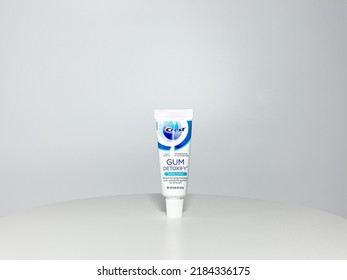 Orlando, FL USA - July 14, 2022:  A Tube Of Crest ProHealth Gum Detoxify Toothpaste On A White Background.