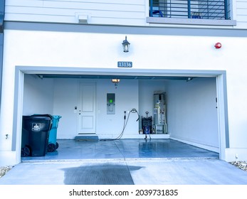 Orlando, FL USA -  September 3, 2021: An Organized, Clean And Clutter Free Garage In A Neighborhood.