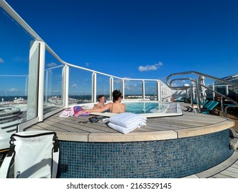 Orlando, FL USA-January 8, 2022:  A Hot Tub On A Cruise Ship For The Haven Suite Guests On The Norwegian Cruise Lines.