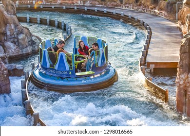 Orlando, Florida. December 19, 2018.  People enjoying Infinity Falls attraction at Seaworld Marine Theme Park. (2)