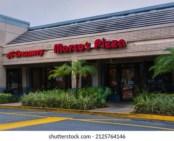 Orlando, Florida - February 6, 2022: Closeup View of Marco's Pizza Restaurant Building Exterior.