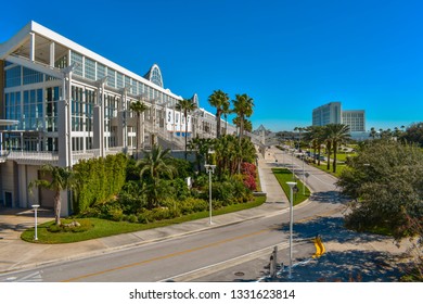 Orlando, Florida. January 12, 2019 Panoramic view of Orlando Convention Center at International Drive area.