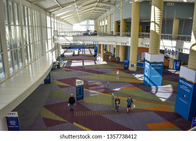 Orlando, Florida. January 12, 2019. People walking in Orlando Convention Center  at International Drive area (3)