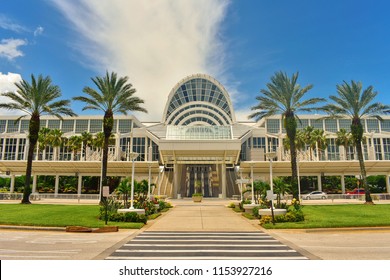 Orlando, Florida; July 27, 2018: Convention Center , beautiful blue sky background in International Drive.