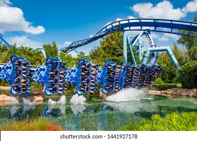 Orlando, Florida. June 23 2019. People Having Fun Manta Ray Rollercoaster At Seaworld 15