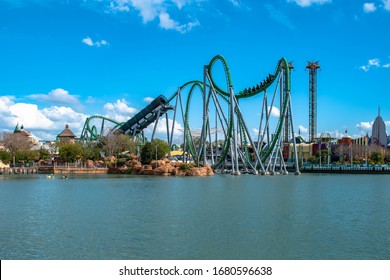 Orlando, Florida. March 02, 2019. People Enjoying The Incredible Hulk Coaster At Universals Islands Of Adventure 3