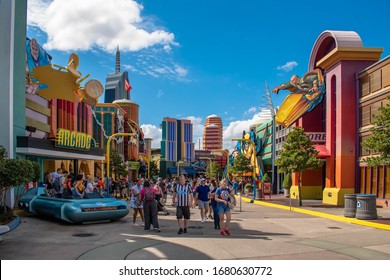 Orlando, Florida. March 02, 2019. People Walking In Marvel Super Hero Island Area At Universals Islands Of Adventure 1