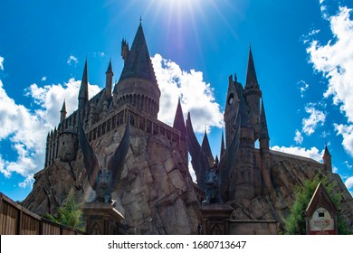 Orlando, Florida. March 02, 2019. Top View Of Hogwarts Castle At Universals Islands Of Adventure 4