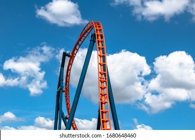 Orlando, Florida. March 14, 2020. Top View Of Ice Breaker Roller Coaster Not Yet Opened At Seaworld 1