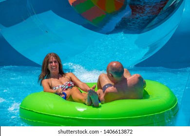 Orlando, Florida. May 20, 2019. People Having Fun Karakare Curl At Aquatica In International Drive Area 