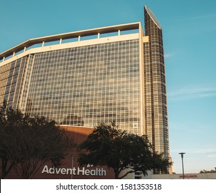 ORLANDO, FLORIDA - NOV 11, 2019: Advent Health Hospital Sign On The Main Building.