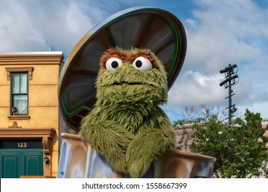 Orlando, Florida. November 06, 2019. Oscar the Grouch in Sesame Street Party Parade at Seaworld 1.