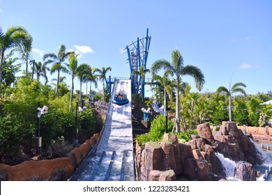 Orlando, Florida. October 19, 2018. Now Open Infinity Falls  To Experience World Class Rapids And The World's Tallest Drop At Seaworld Theme Park.