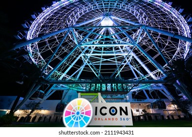 Orlando, Florida, United States Of America - DECEMBER, 2018: Night Colorful View Of Orlando Eye Ferries Wheel