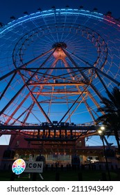 Orlando, Florida, United States Of America - DECEMBER, 2018: Night Colorful View Of Orlando Eye Ferries Wheel