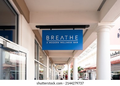 
Orlando, Florida, USA- January 21, 2022: Breathe Modern Wellness Bar store sign is seen in Orlando, Florida, USA. Breathe inc is an American oxygen bar company. editorial use only. 
