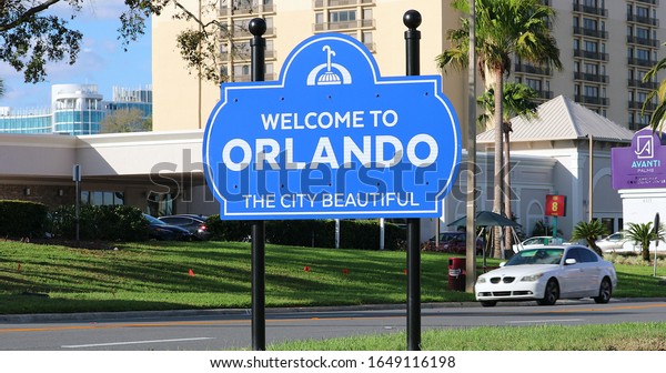 Orlando, Florida / USA, March 3, 2019: Welcome\
To Orlando The City Beautiful Sign On The International Drive In\
Orlando, Florida, United\
States\
