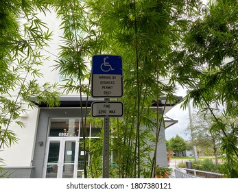 Orlando, FL/USA-8/22/20: A Disabled Parking Spot In A Parking Garage In An Apartment Complex.