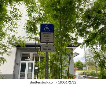 Orlando, FL/USA-8/22/20: A Disabled Parking Spot In A Parking Garage In An Apartment Complex.