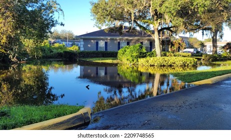 Orlando, October 1 2022 - Community Neighborhood Flooding By Hurricane Ian Central Florida Floods