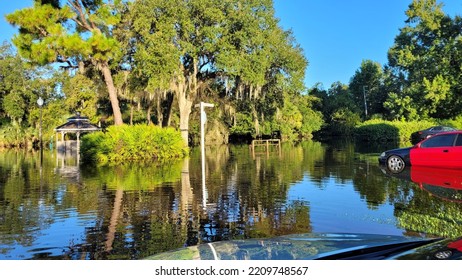 Orlando, October 1 2022 -Water Surge Neighborhood Flooding By Hurricane Ian Central Florida Floods