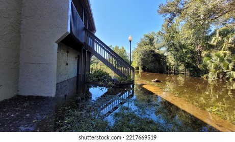 Orlando, October 2 2022 - Devastated Neighborhood Flooding By Hurricane Ian Central Florida Floods