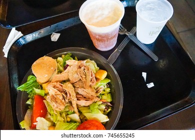 ORLANDO, USA - 17 JULY 2017.  Butterbeer and Chicken Salad at Harry Potter Hogsmeade in Universal Studio's Islands of Adventure