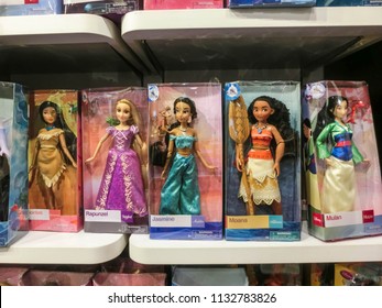 Orlando, USA - May 10, 2018: The colorful princess at Disney store indoor shopping mall Orlando premium outlet at Orlando, USA on May 10, 2018