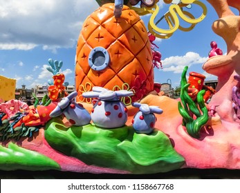 Orlando, USA - May 8, 2018: The traditional large parade with performers at Universal Studio park on May 8, 2018