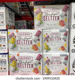 Orlando,FL USA - January 31, 2021:  Cases Of Smirnoff Zero Sugar Seltzer Alcohol Beverages At A Sams Club Store.