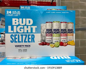 Orlando,FL USA - January 31, 2021:  Cases Of Bud Light Hard Seltzer Alcohol Beverages At A Sams Club Store.