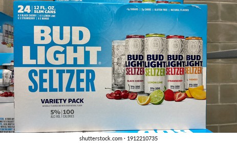 Orlando,FL USA - January 31, 2021:  Cases Of Bud Light Hard Seltzer Alcohol Beverages At A Sams Club Store.