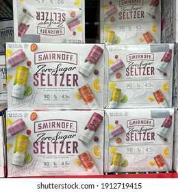 Orlando,FL USA - January 31, 2021:  Cases Of Smirnoff Zero Sugar Seltzer Alcohol Beverages At A Sams Club Store.