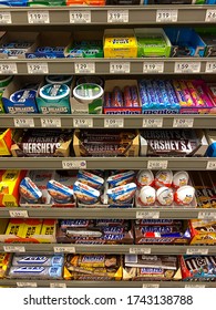Orlando,FL/US-2/2/20: Candy display at the check out counter of a Publix grocery store.
