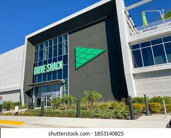 Orlando,FL/USA -2/29/20:  The Building Exterior Of A Drive Shack Where People Can Play Interactive Golf Games, Eat, And Drink With Friends.