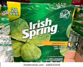 Orlando,FL/USA - 3/7/20:  The Irish Spring Deodarant Soap In The Soap Aisle At A Sams Club Wholesale Retail Store.