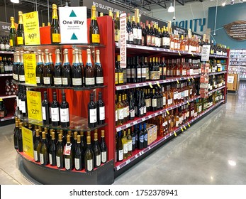 Orlando,FL/USA -5/10/20:  The Wine Aisle Of A Whole Foods Market Grocery Store With A Variety Of Wines From Various Vineyards.