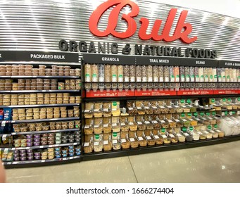 Orlando,FL/USA-1/20/20: A Display Of A Variety Of Bulk Nuts, Granola, Trail Mix, Honey, And Nut Butters At A Grocery Store.