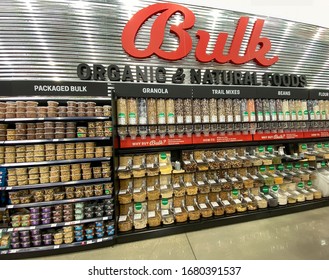 Orlando,FL/USA-1/20/20: A Display Of A Variety Of Bulk Nuts, Granola, Trail Mix, Honey, And Nut Butters At A Grocery Store.